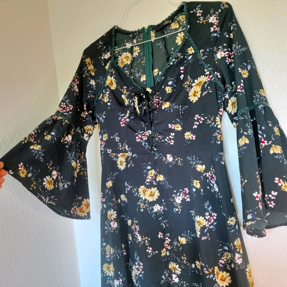 Long romantic floral green dress